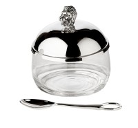 Marmeladenglas Löwe mit Löffel, edel versilbert, Höhe 12 cm, Durchmesser 10 cm