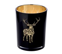 Windlicht Fancy (Höhe 13 cm, ø 10 cm), Teelichtglas im Hirsch-Motiv, außen schwarz/innen Gold,