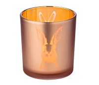 Windlicht Teelichtglas Hase, außen rosé / innen gold, Hasen-Design, Höhe 8 cm, ø 7 cm