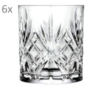 RCR Melodia 6er Set Wasserglas Whiskeyglas, Luxion-Kristall, Schliffdekor, H 9,5 cm, ø 8 cm, 310 ml