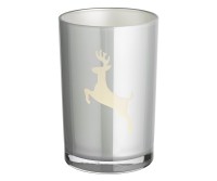 Teelichtglas Loki left (Höhe 18 cm), grau, Hirsch-Motiv*