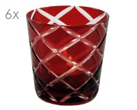 SALE 6er Set Kristallgläser Dio, rot, handgeschliffenes Glas , Höhe 8 cm, Füllmenge 0,14 Liter
