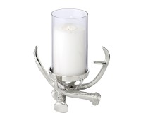 Kerzenhalter Blitu (Höhe 25 cm), mit Glas, Aluminium vernickelt, für Stumpenkerze ø 8 cm