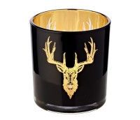 SALE Windlicht Teelichtglas Kerzenglas Tom, schwarz, Hirsch, Höhe 8 cm