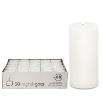Dauerkerze Cornelius weiß (Höhe 15 cm, ø 8 cm) inkl. 50 weiße Teelichter mit durchsichtiger Hülle