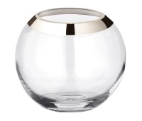 Kugelvase Mirinde (Höhe 18 cm, Ø 20 cm), mundgeblasenes Kristallglas mit Platinrand