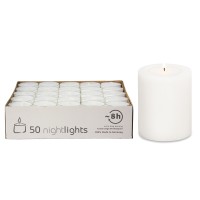 Dauerkerze Cornelius weiß (Höhe 9 cm, Ø 8 cm) inkl. 50 weiße Teelichter mit durchsichtiger Hülle