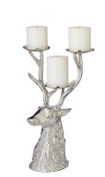 Kerzenleuchter Hirsch, Aluminium vernickelt, Höhe 32 cm, für 3 Stumpenkerzen Durchmesser 6 cm
