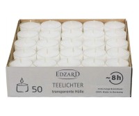 50 Stück WENZEL Nightlights Teelichtkerzen Teelichter, weiß, transparente Hülle, Brenndauer ca. 8 h