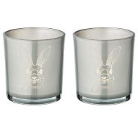 2er Set Teelichtglas Hase (Höhe 8 cm, ø 7,5 cm), in Grau, Teelichthalter Windlicht mit Hasen-Motiv