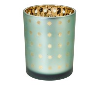 SALE Teelicht Teelichtglas Teelichthalter Duco, grün / gold, Sternchen-Motiv, Höhe 12,5 cm